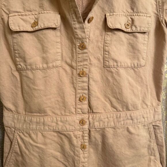 Outerknown S.E.A. Tan Sand Cotton Linen Jumpsuit Short Sleeve Medium - Picture 5 of 14